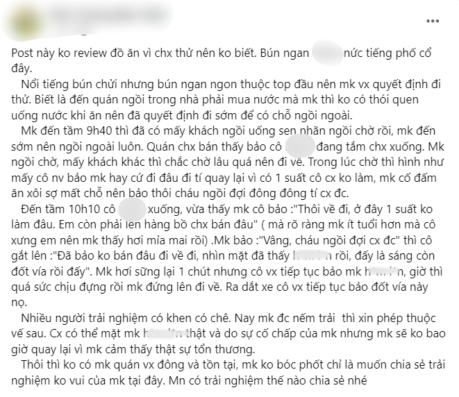 Quán bún ngan nổi tiếng Hà Nội mắng khách như tát nước vào mặt gây tranh cãi: Thời đại nào rồi còn kiểu 