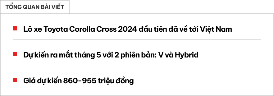 Lô Toyota Corolla Cross 2024 đầu tiên về Việt Nam: Giá dự kiến không đổi, ra mắt tháng 5 đấu HR-V và CX-30- Ảnh 1.