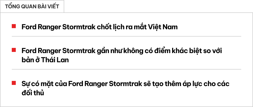 Ford Ranger Stormtrak ra mắt Việt Nam: Giá phải chờ đến tháng 4, hầm hố hơn Wildtrak, thêm áp lực cho Triton Athlete- Ảnh 1.