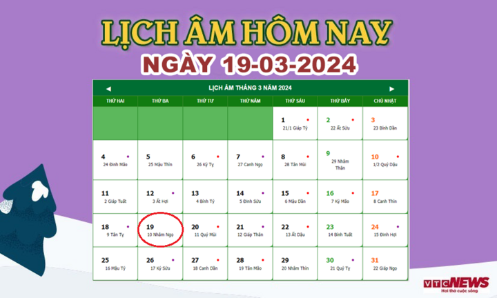 Lịch &acirc;m 19/3 - &Acirc;m lịch h&ocirc;m nay 19/3 ch&iacute;nh x&aacute;c nhất - lịch vạn ni&ecirc;n 19/3/2024- Ảnh 1.