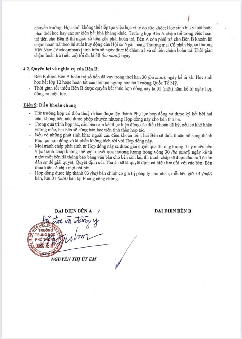 Phụ huynh tiết lộ hợp đồng cho trường quốc tế ở TP.HCM vay 2,6 tỷ đồng: Nội dung cụ thể bên trong có những gì?- Ảnh 4.