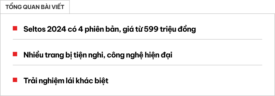 Cầm lái Kia Seltos 2024 giá từ 599 triệu: Máy 1.5L nhưng ‘đã’ hơn tưởng tượng, đã có phanh tay điện tử- Ảnh 1.