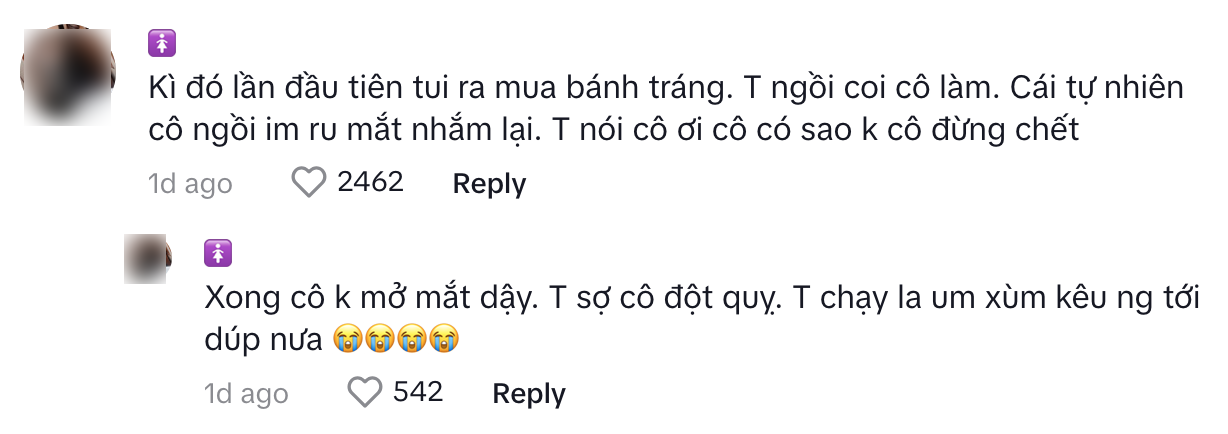 Cô bán bánh tráng trộn đang bán hàng thì 