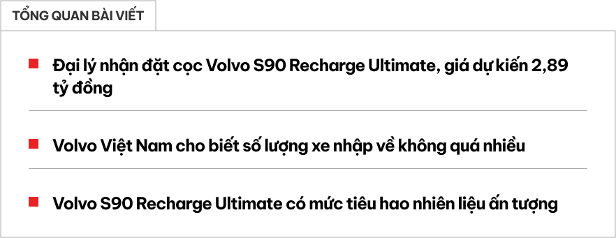 Volvo S90 Recharge Ultimate ra mắt Việt Nam tuần sau: Giá dự kiến 2,89 tỷ, 'ăn xăng' ít hơn xe máy- Ảnh 1.