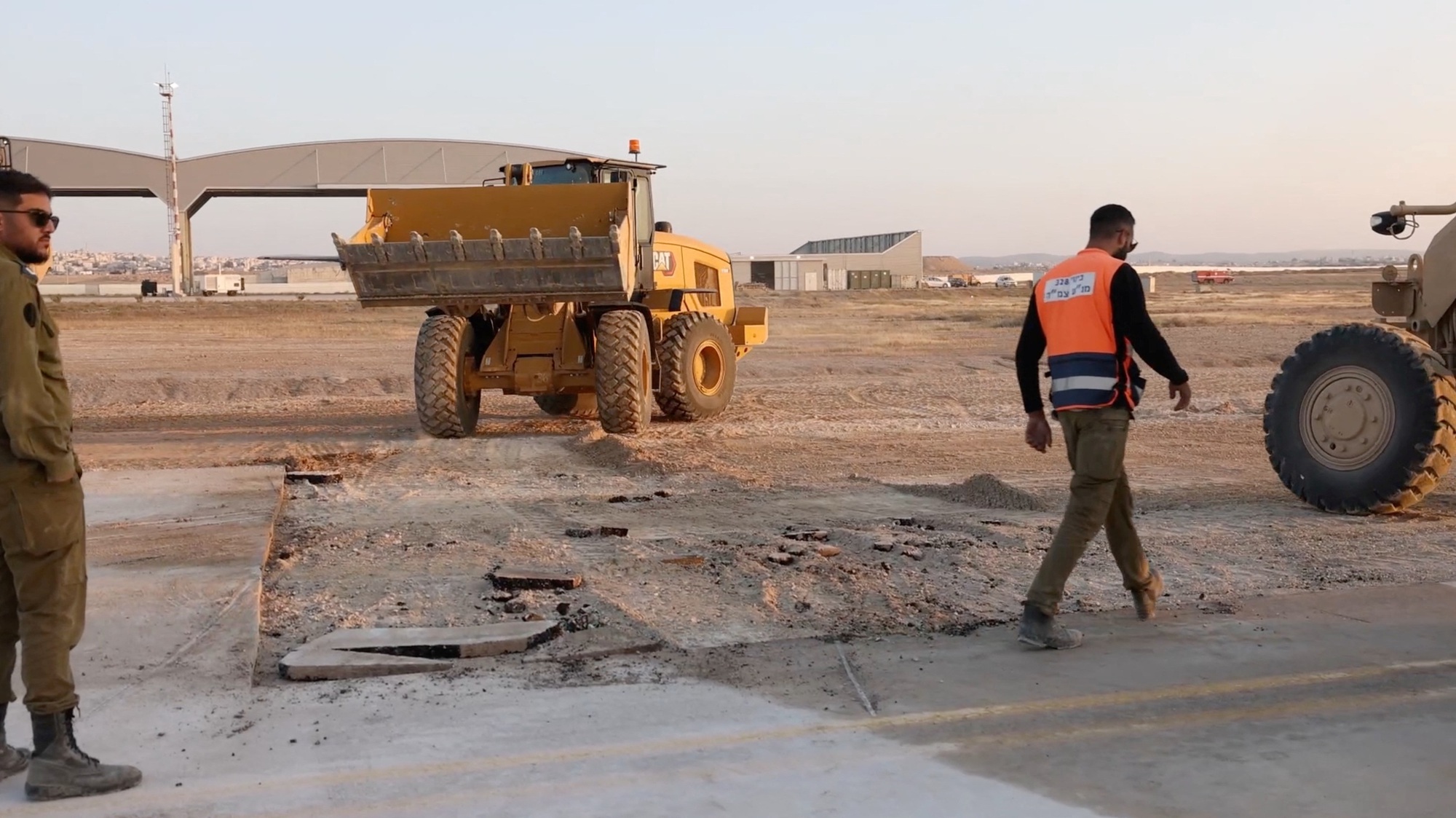 A view of a damaged area, after Iran's mass drone and missile attack, at a location given as Nevatim Airbase, Israel, in this screengrab taken from a handout video released April 14, 2024. Israel Defense Forces/Handout via REUTERS THIS IMAGE HAS BEEN SUPPLIED BY A THIRD PARTY