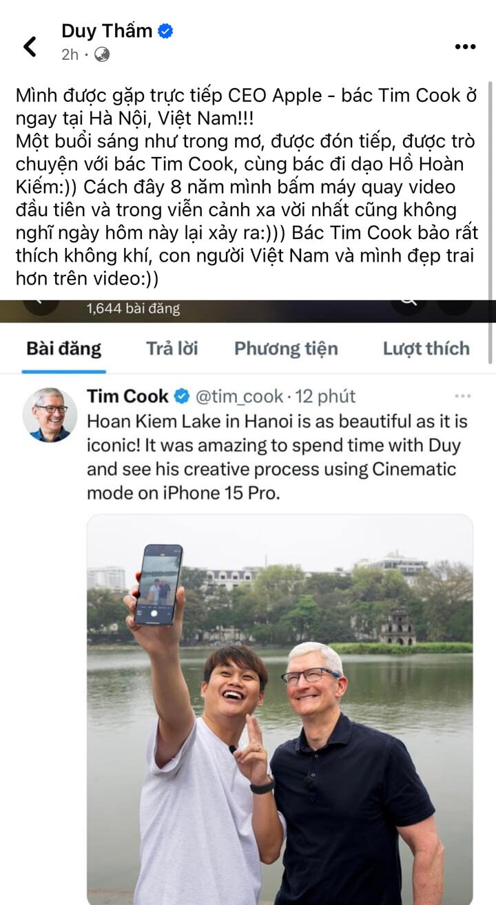 Cộng đồng mạng 'soi' chi tiết đắt giá: KOL dùng camera sau selfie với CEO Apple- Ảnh 1.