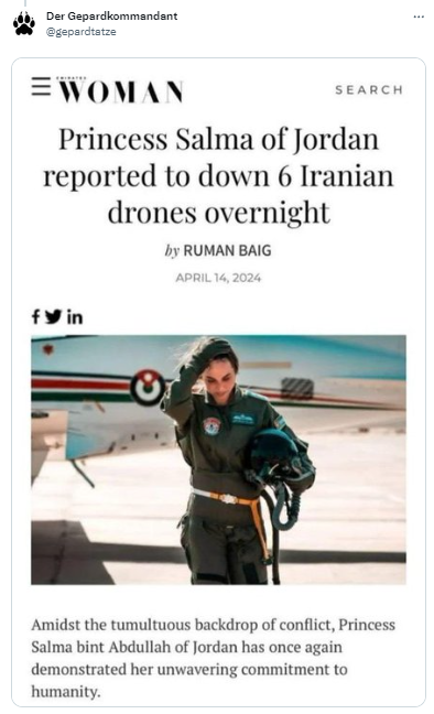 Công chúa Jordan bắn hạ 6 máy bay không người lái của Iran đang bay tới Israel? Chân tướng sự việc đã rõ- Ảnh 3.