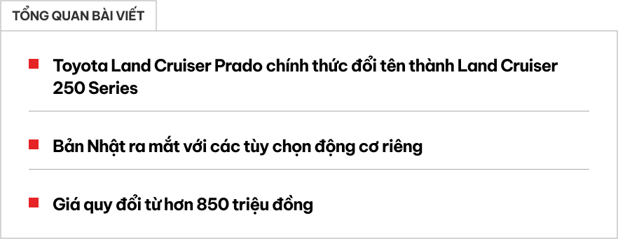 Toyota Land Cruiser Prado đời mới có bản khác tại Nhật: Chính thức đổi tên, bỏ hybrid, thêm tùy chọn động cơ, giá quy đổi 850 triệu- Ảnh 1.