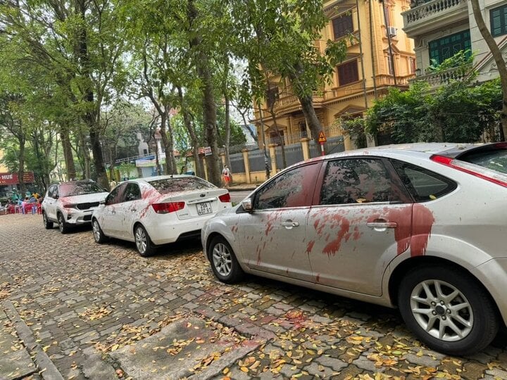 Xác minh vụ hàng loạt ô tô bị tạt sơn đỏ ở Hà Nội- Ảnh 1.