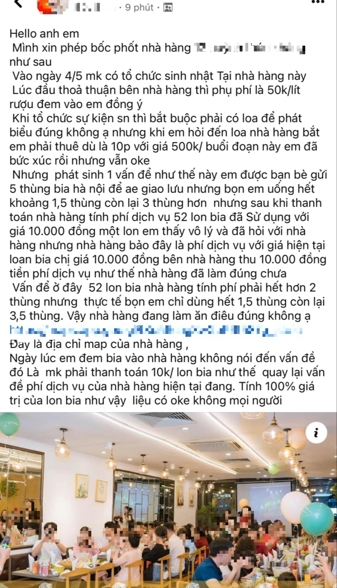 Đi ăn nhà hàng mang theo rượu bia rồi 