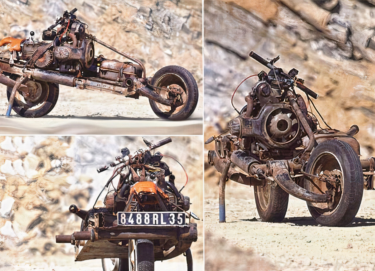 Làm thế nào để chế tạo một chiếc xe máy từ một chiếc ô tô bị hỏng giữa sa mạc?- Ảnh 4.