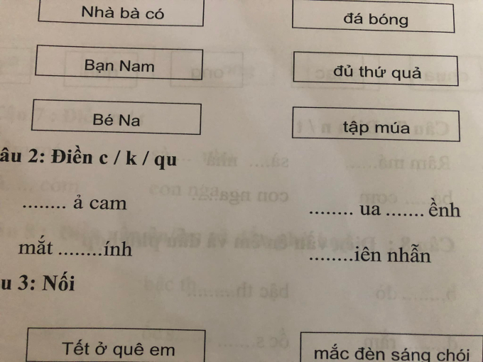Xuất hiện bài tập tiếng Việt khiến phụ huynh 