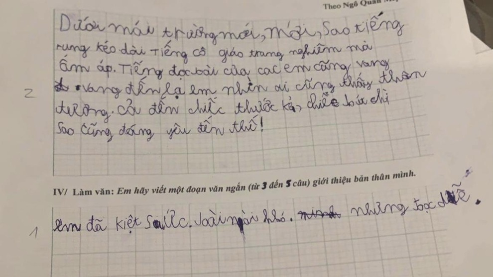 Đề bài yêu cầu viết 1 đoạn văn, học sinh ghi 4 chữ quá thật thà khiến cô giáo chỉ biết câm nín- Ảnh 1.