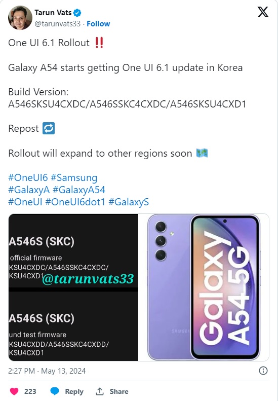 Samsung Galaxy A54 có thể là sản phẩm tiếp theo nhận được bản cập nhật One UI 6.1- Ảnh 2.