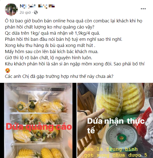 Drama chợ mạng chung cư: Dứa quảng cáo 1kg/quả nhưng thực tế chưa nổi 5 lạng, người mua ý kiến thì bị kẻ bán mắng 