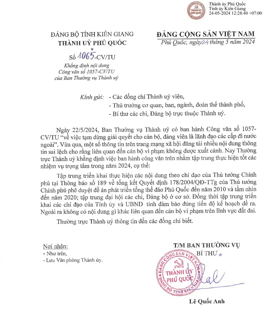Thành ủy Phú Quốc nói rõ lý do tạm dừng cho cán bộ đi nước ngoài- Ảnh 2.