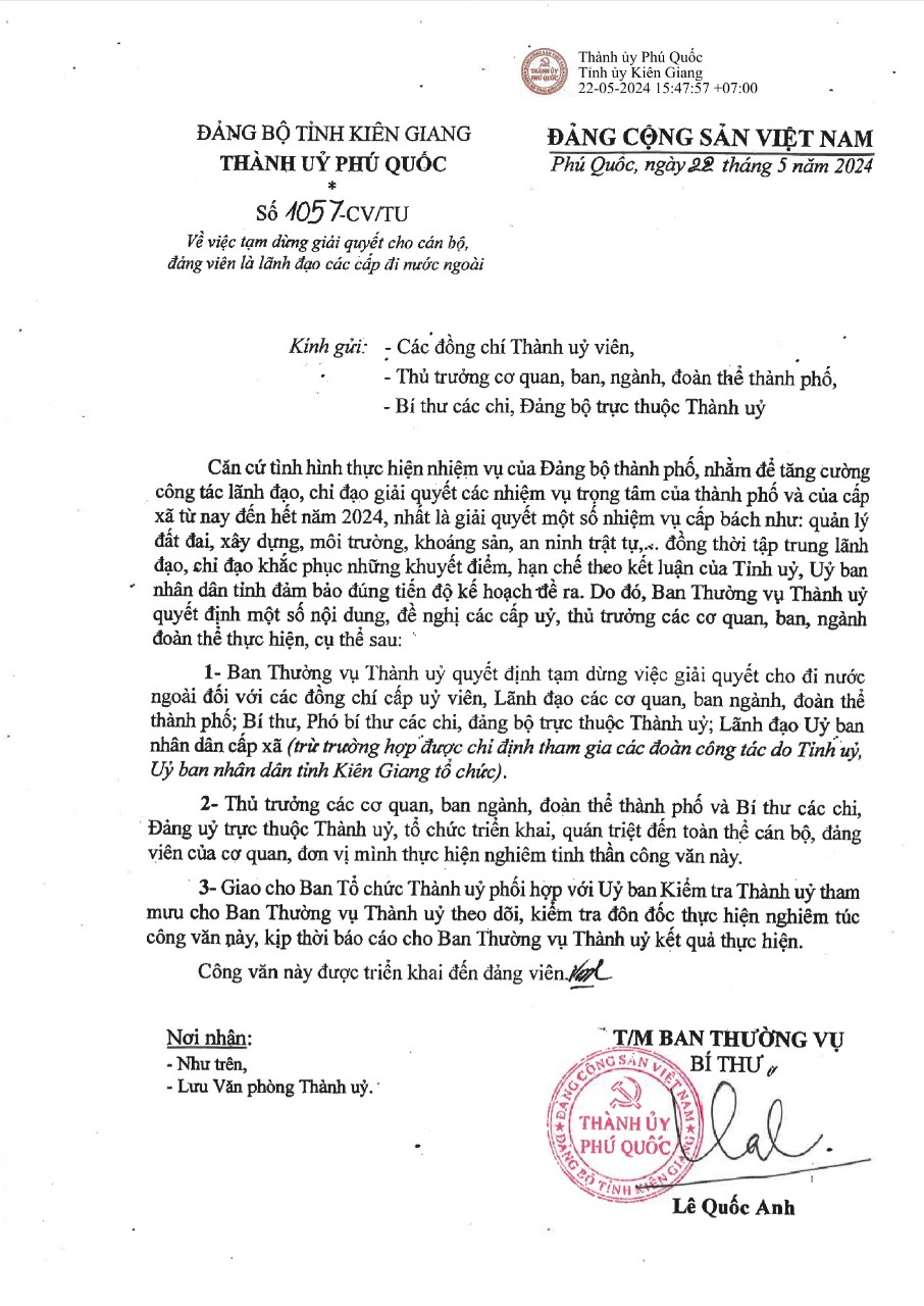Thành ủy Phú Quốc nói rõ lý do tạm dừng cho cán bộ đi nước ngoài- Ảnh 1.
