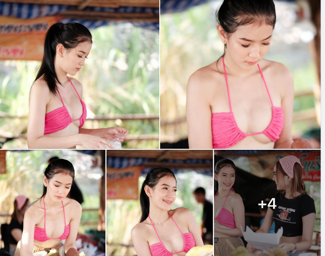 Xôn xao hình ảnh cô gái Thái mặc bikini nóng bỏng bán sầu riêng- Ảnh 1.