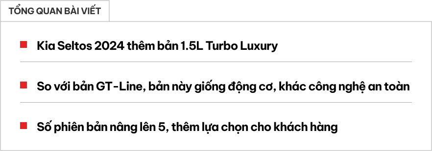 Kia Seltos 2024 có bản Turbo mới tại Việt Nam: Giá rẻ hơn 50 triệu, bớt ADAS, thêm lựa chọn đấu Yaris Cross- Ảnh 1.