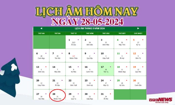 Lịch âm 28/5 - Âm lịch hôm nay 28/5 chính xác nhất - lịch vạn niên 28/5/2024- Ảnh 1.