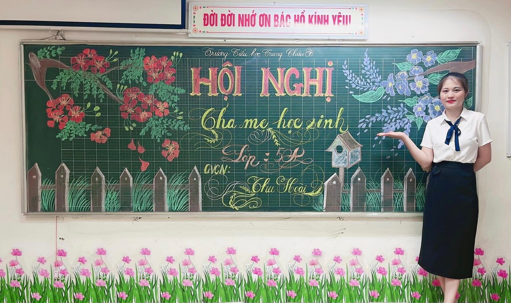 Giáo viên khoe tài trang trí bảng đẹp như tranh vẽ gây bão mạng- Ảnh 1.