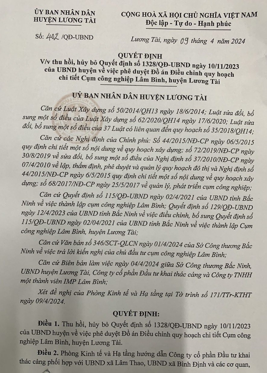 Doanh nghiệp kêu cứu, Chủ tịch tỉnh chỉ đạo, UBND huyện phải hủy bỏ, thu hồi quyết định- Ảnh 1.