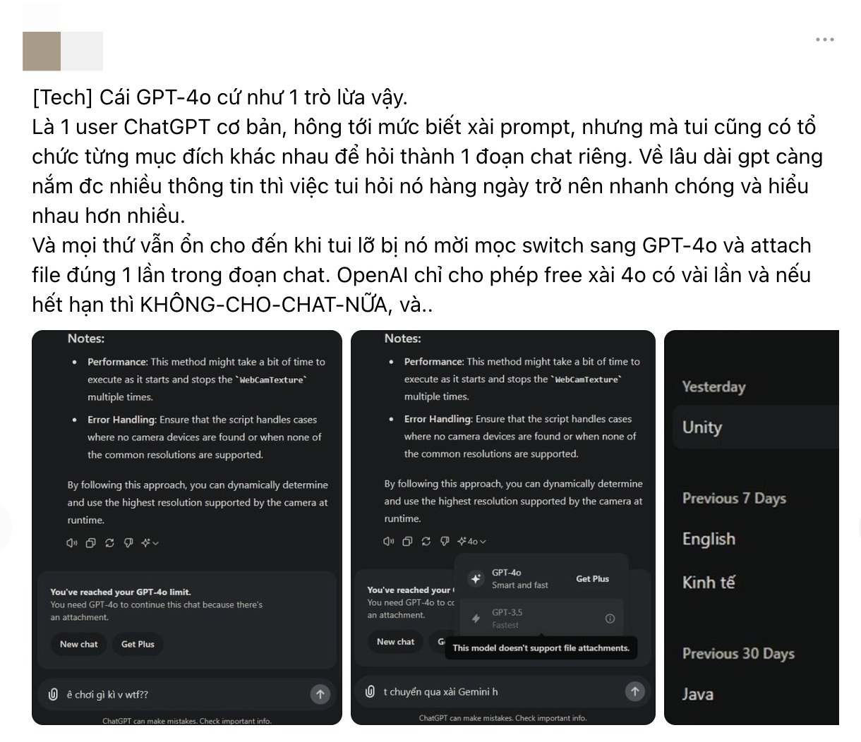 Người dùng Việt kêu trời vì bản cập nhật ChatGPT-4o, gọi đây như là “một trò lừa”- Ảnh 1.
