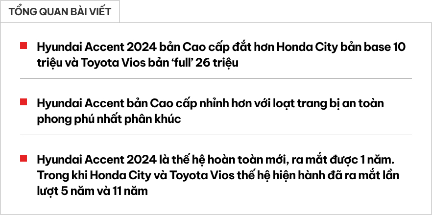 Cầm 569 triệu đồng, mua Hyundai Accent cao cấp nhiều trang bị, Honda City bản base hay Toyota Vios bản 'full'?- Ảnh 1.