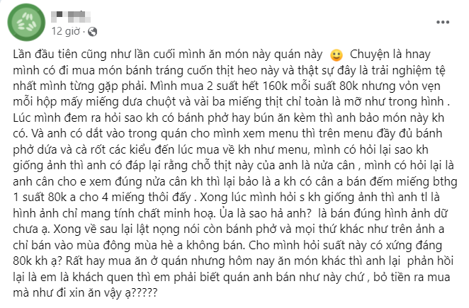 Suất bánh tráng cuốn 80k lèo tèo vài miếng thịt mỡ khiến dân mạng Hải Phòng nóng mắt: 