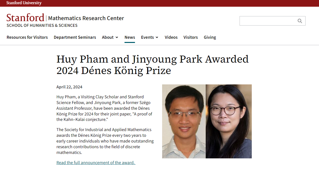 Chàng trai Việt 28 tuổi đoạt giải thưởng Toán học Dénes König khiến giáo sư Đại học Stanford phải thốt lên: Quá kỳ diệu!- Ảnh 1.