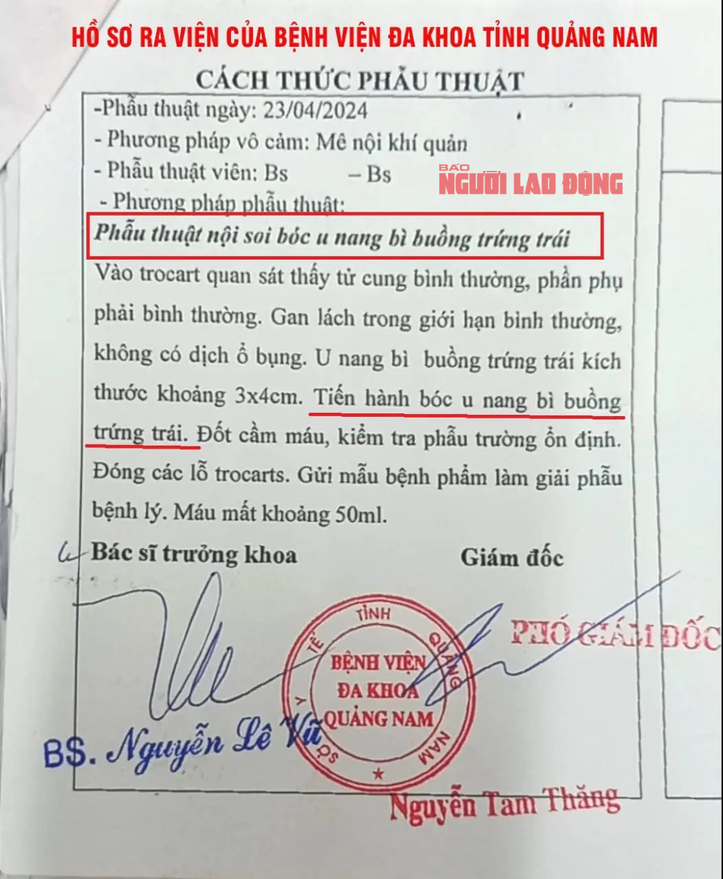 BV Đa khoa Quảng Nam: Siêu âm u nang buồng trứng phải, phẫu thuật buồng trứng trái?- Ảnh 3.