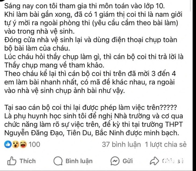 Công an vào cuộc xác minh giám thị ép thí sinh mang bài thi ra nhà vệ sinh để chụp ảnh ở Bắc Ninh- Ảnh 1.