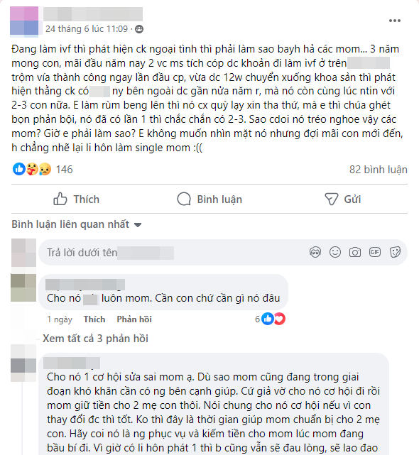 Đang làm IVF thì phát hiện chồng ngoại tình, mẹ bỉm xin lời khuyên nên ly hôn hay nhẫn nhịn để con có bố?- Ảnh 1.