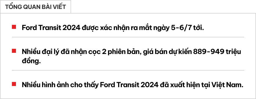 Ford Transit 2024 chốt lịch ra mắt đầu tháng sau: 2 phiên bản, có cả số tự động, giá đồn đoán chưa đến 1 tỷ đồng- Ảnh 1.