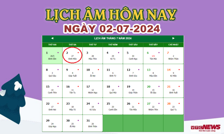 Lịch âm 2/7 - Âm lịch hôm nay 2/7 chính xác nhất - lịch vạn niên 2/7/2024- Ảnh 1.