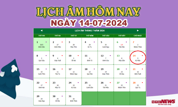 Lịch âm 14/7 - Âm lịch hôm nay 14/7 chính xác nhất - lịch vạn niên 14/7/2024- Ảnh 1.