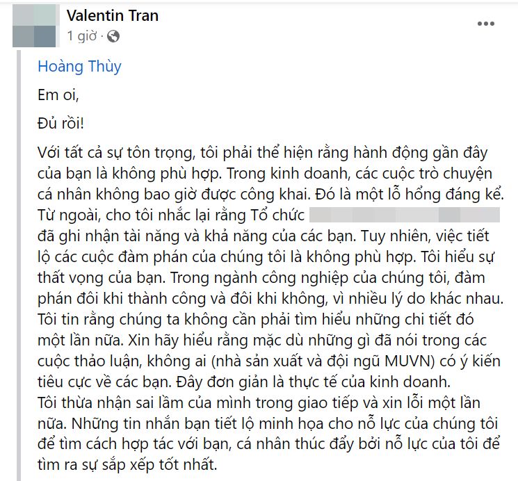 "Mr V" - vị chủ tịch quyền lực phản đối hành động "leak" tin nhắn của Hoàng Thùy, hẹn 8 giờ tối nay gặp mặt- Ảnh 2.