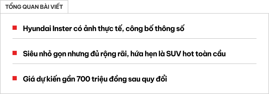 Hyundai Inster có ‘full’ ảnh chi tiết cùng thông số: Nhỏ hơn i10, nội thất 2 màn hình lớn, thiết kế tối ưu không gian- Ảnh 1.