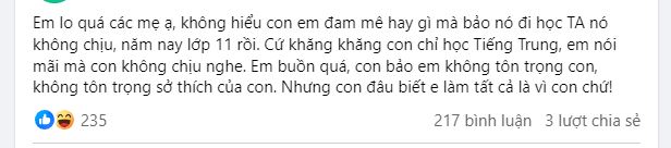 Bà mẹ Hà Nội lo sốt vó vì con đòi học 1 thứ tiếng, nhiều người nghe xong ngỡ ngàng: Sao chị lại phản đối?- Ảnh 1.