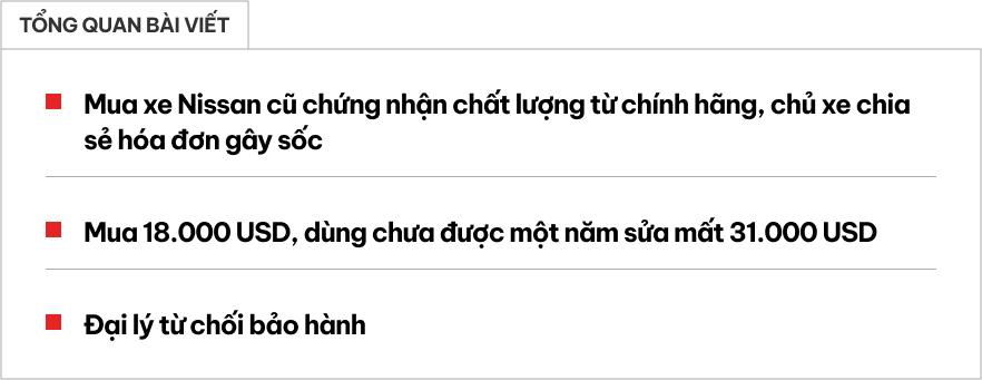 Mua xe Nissan cũ từ đại lý chính hãng, người dùng nhận hóa đơn sửa gần gấp đôi số tiền mua xe chỉ sau 10 tháng- Ảnh 1.