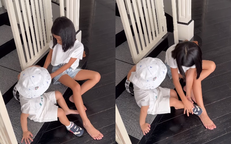 Con gái Tăng Thanh Hà mới 7 tuổi đã sở hữu đôi chân dài thượt, lại còn chăm em cực khéo- Ảnh 1.
