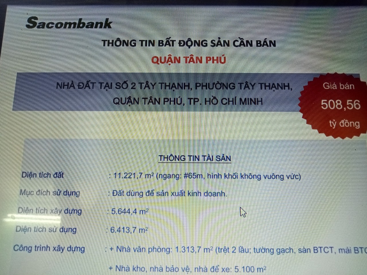 Sacombank bán đấu giá nhiều tài sản có giá trị lớn- Ảnh 1.