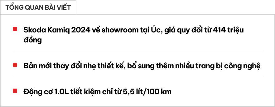 Skoda Kamiq 2024 ngày càng về gần Việt Nam: Giá quy đổi từ 557 triệu đồng, nhiều công nghệ, ăn xăng chỉ 5,5 lít/100km, đấu Seltos, Xforce- Ảnh 1.