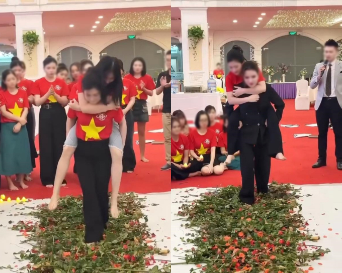 Màn team building gây tranh cãi: Thử thách cõng nhau bước trên con đường trải đầy hoa hồng và nhận phần thưởng "chạm nóc cảm xúc"- Ảnh 1.