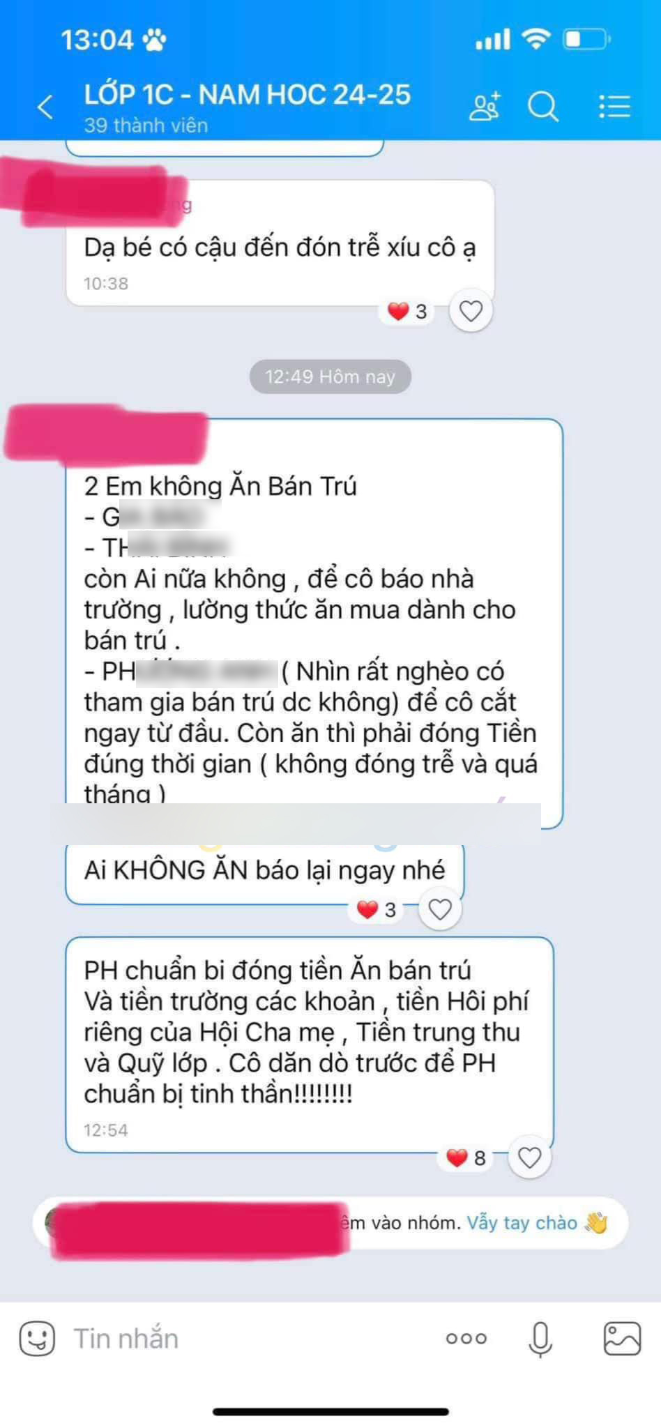 Phụ huynh bức xúc tố cô giáo chê học sinh "nhìn rất nghèo, có tham gia bán trú được không", rồi xoá vội tin nhắn - Ảnh 1.