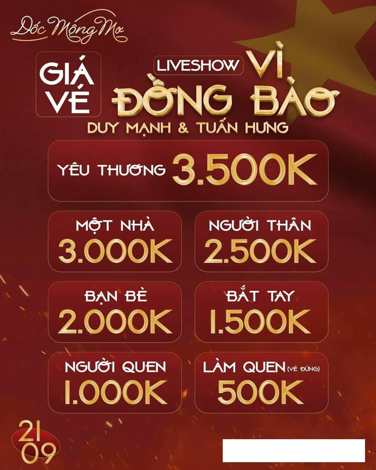 Vé liveshow Duy Mạnh-Tuấn Hưng ủng hộ 3 tỷ hỗ trợ đồng bào: thấp nhất 500 nghìn, một dịch vụ khác nhanh chóng ăn theo    - Ảnh 2.