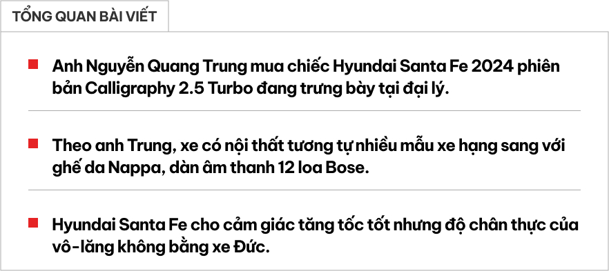 Mua Santa Fe đầu tiên Việt Nam, chủ xe nói: 'Sáng đang cà phê thấy tin ra mắt, chiều đến xem thấy thích nên chuyển tiền lấy luôn mẫu trưng bày'- Ảnh 1.