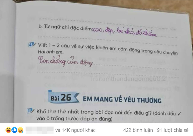 Đề bài yêu cầu "Viết 1, 2 câu cảm động về câu chuyện Hai anh em", học sinh ngoáy bút 4 từ không ai ngờ! - Ảnh 1.