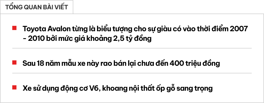 'Đàn anh' Toyota Camry rao bán lại chưa đến 400 triệu đồng: Từng là biểu tượng của giới nhà giàu Việt, động cơ V6 mạnh 268 mã lực- Ảnh 1.