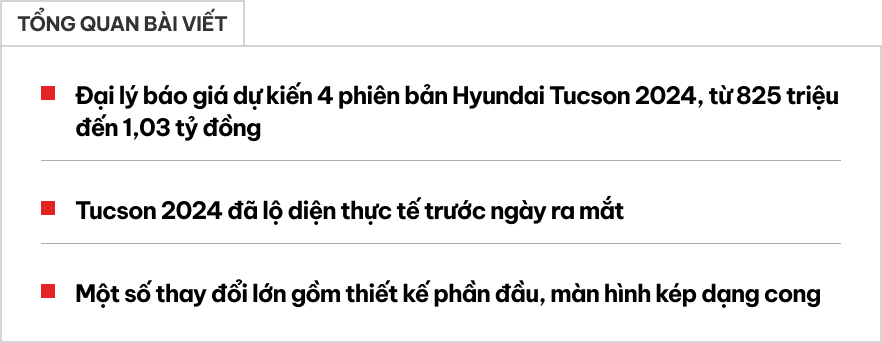 Lộ giá dự kiến 4 bản Hyundai Tucson 2024 sắp ra mắt Việt Nam: Thấp nhất 825 triệu, có máy dầu, AWD cạnh tranh CX-5 - Ảnh 1.